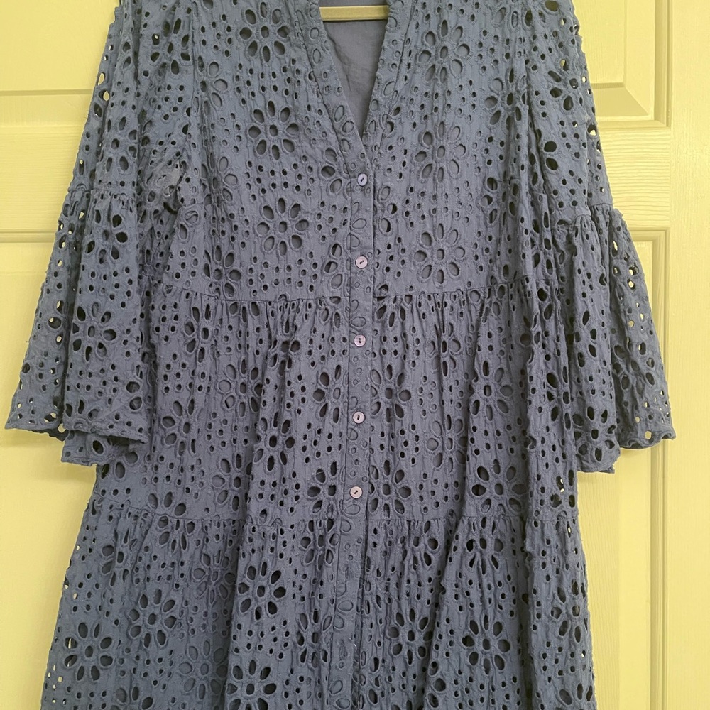 Lilly Pulitzer Navy 3/4 Sleeve Hazelanne Eyelet Dress - Size 12